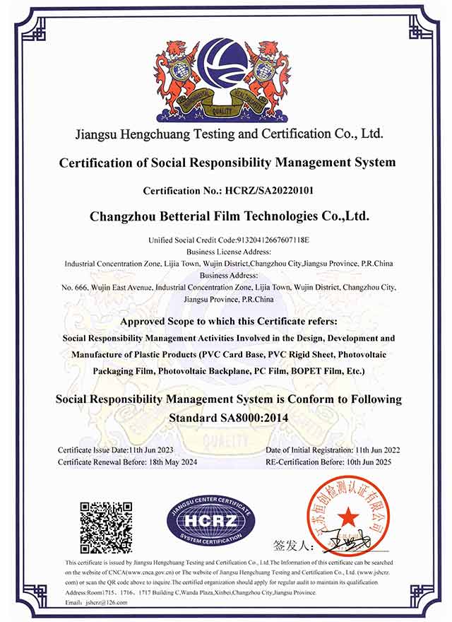SA8000 Social Responsibility Management System Certification...